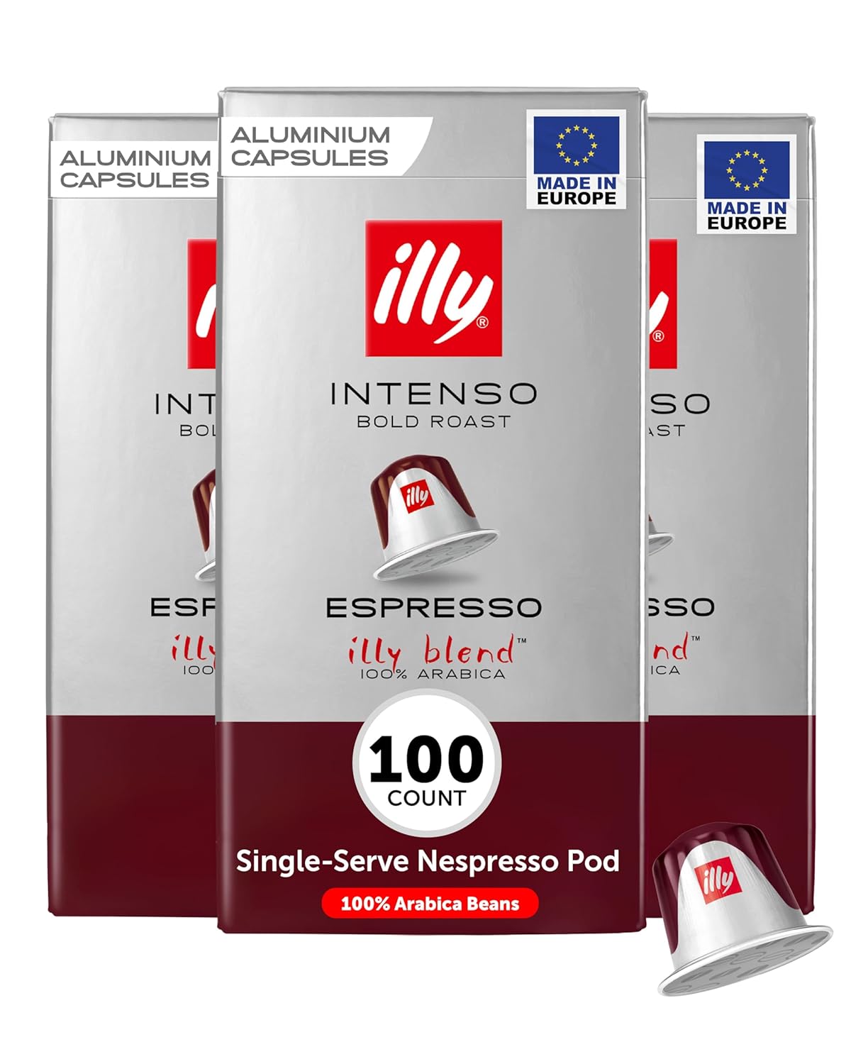 illy Aluminum Espresso Capsules - Compatible with Nespresso Machines - Intenso Bold Roast Coffee - Full of Flavor - Notes of Cocoa and Dried Fruit - Single Serve Capsules - 10 Count (Pack of 10)