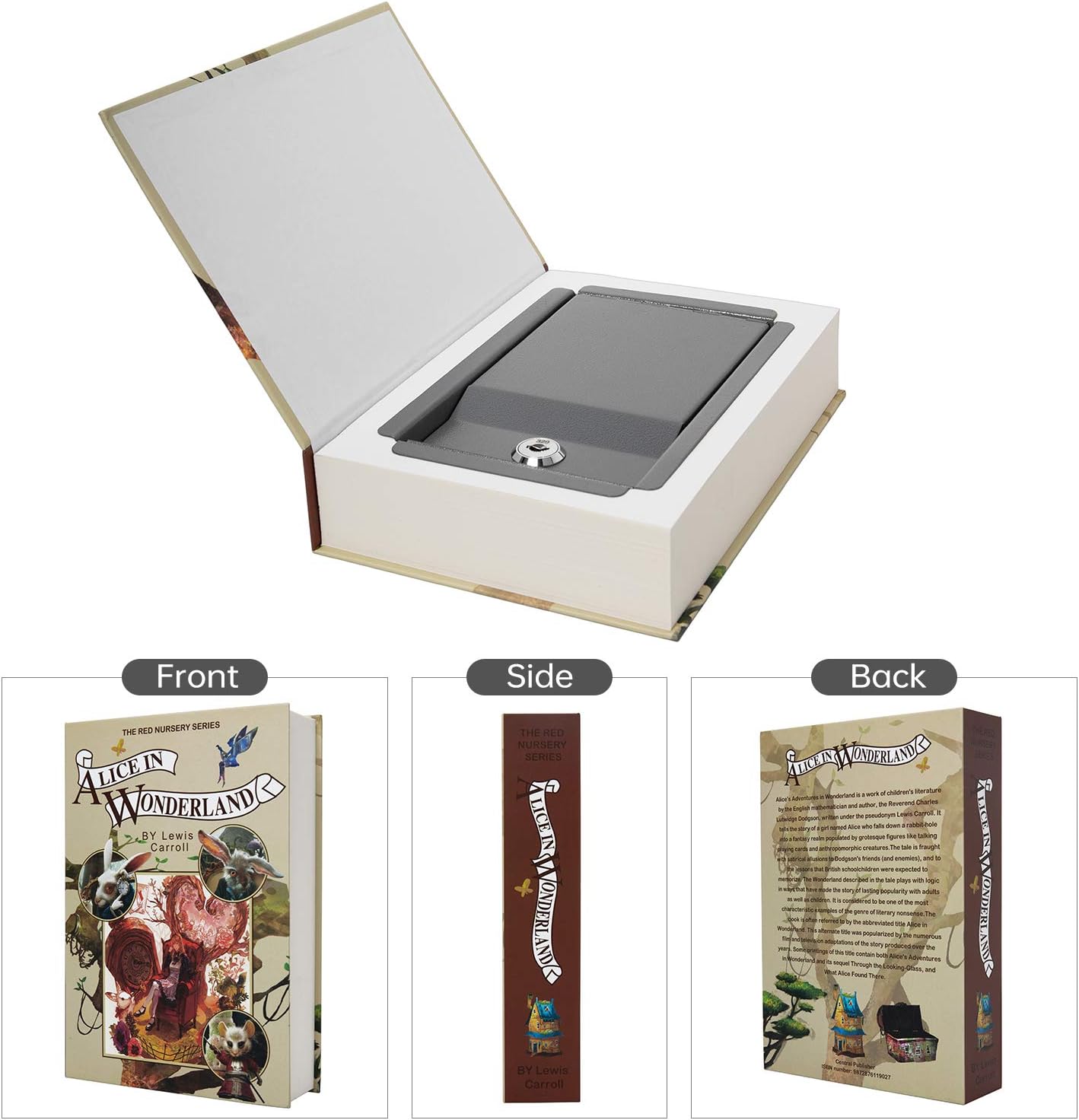 Real Paper Transfer Book Safe, Hollow with Secret Hidden Compartment, Key Lock, 8.7"×6"×2" (Alice-Key)