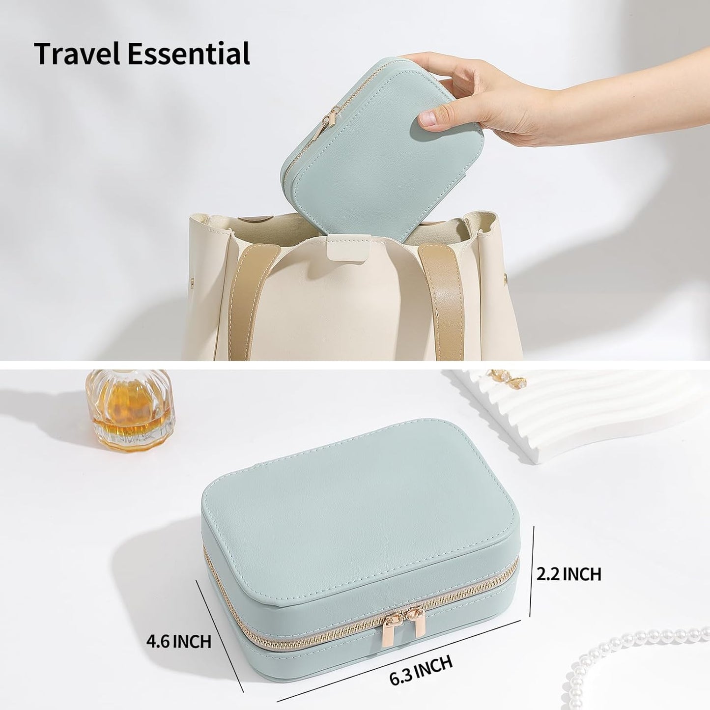 Genuine Leather Travel Jewelry Organizer Case with Mirror for Women, Small Mini Portable Jewelry Box for Ring Earrings Necklace Bracelet Luxury Gift for Women（Lilac）