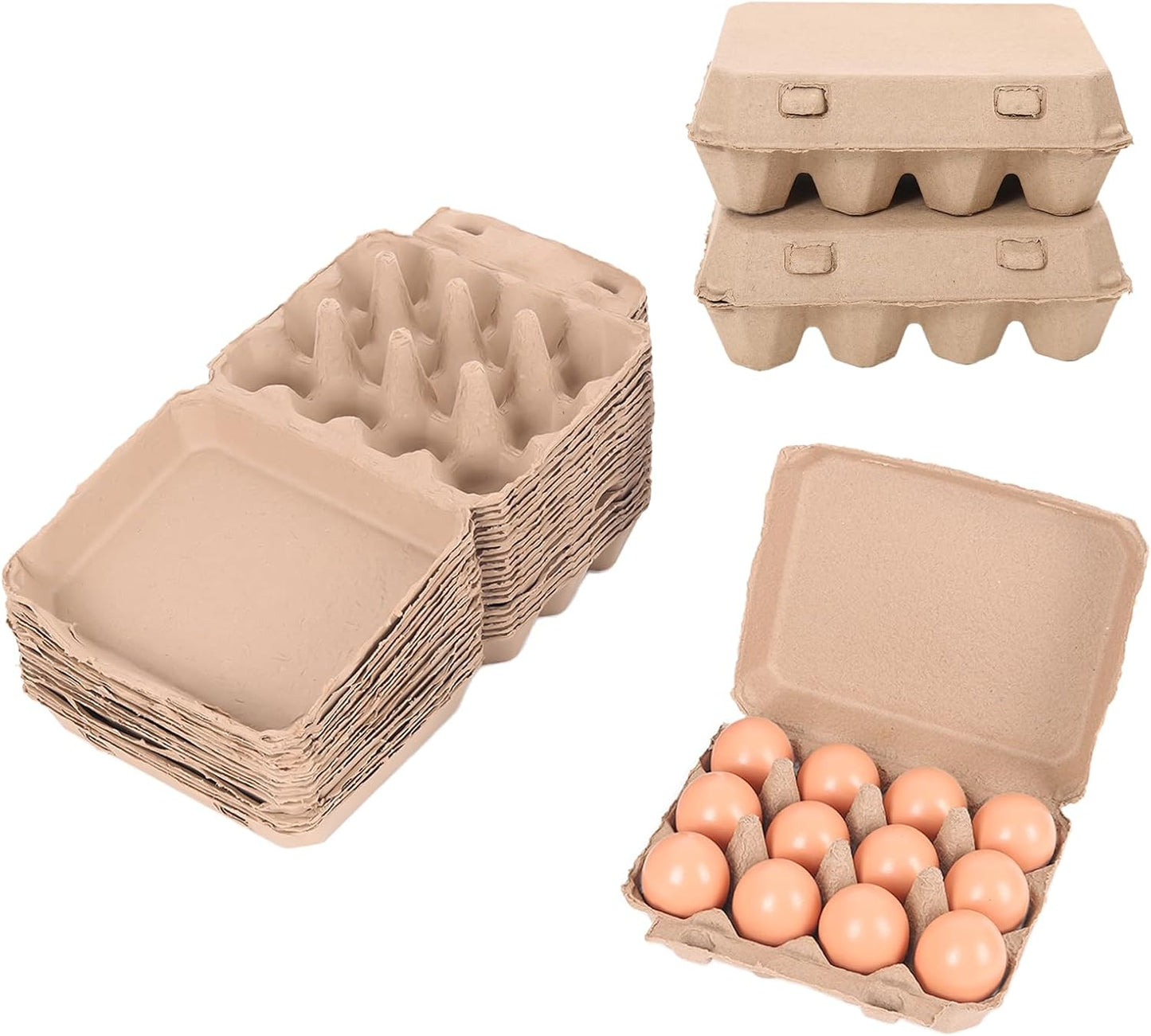 20 Pack Egg Cartons Bulk, 3x4 Style Reusable Empty Natural Paper Pulp Egg Cartons, Sturdy Design Egg Holder Containers for Fresh Chicken Eggs