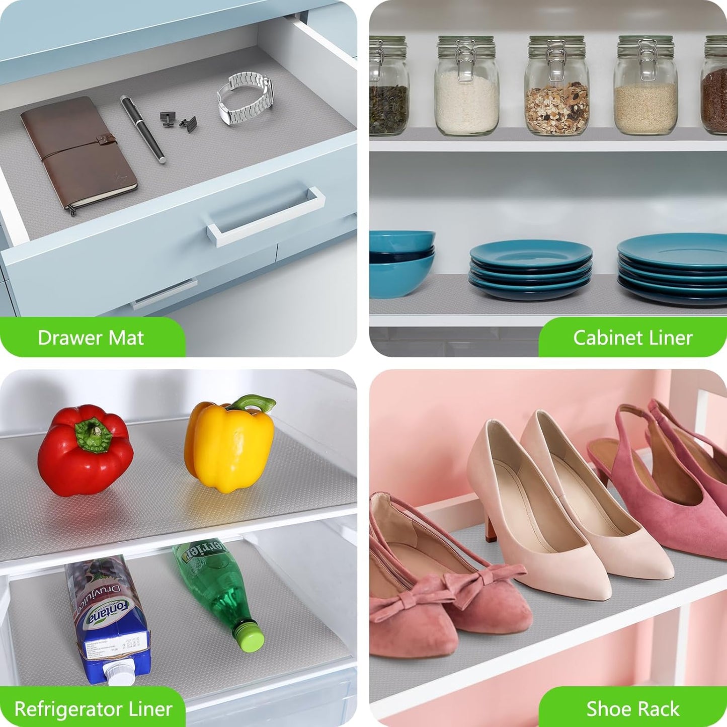 Shelf Liners for Kitchen Cabinets Non Adhesive Drawer Liner for Bathroom Waterproof Refrigerator Liners for Shelves Fridge Plastic Mats Cabinet Cupboard Liner Light Gray 11.8 x 118 Inches