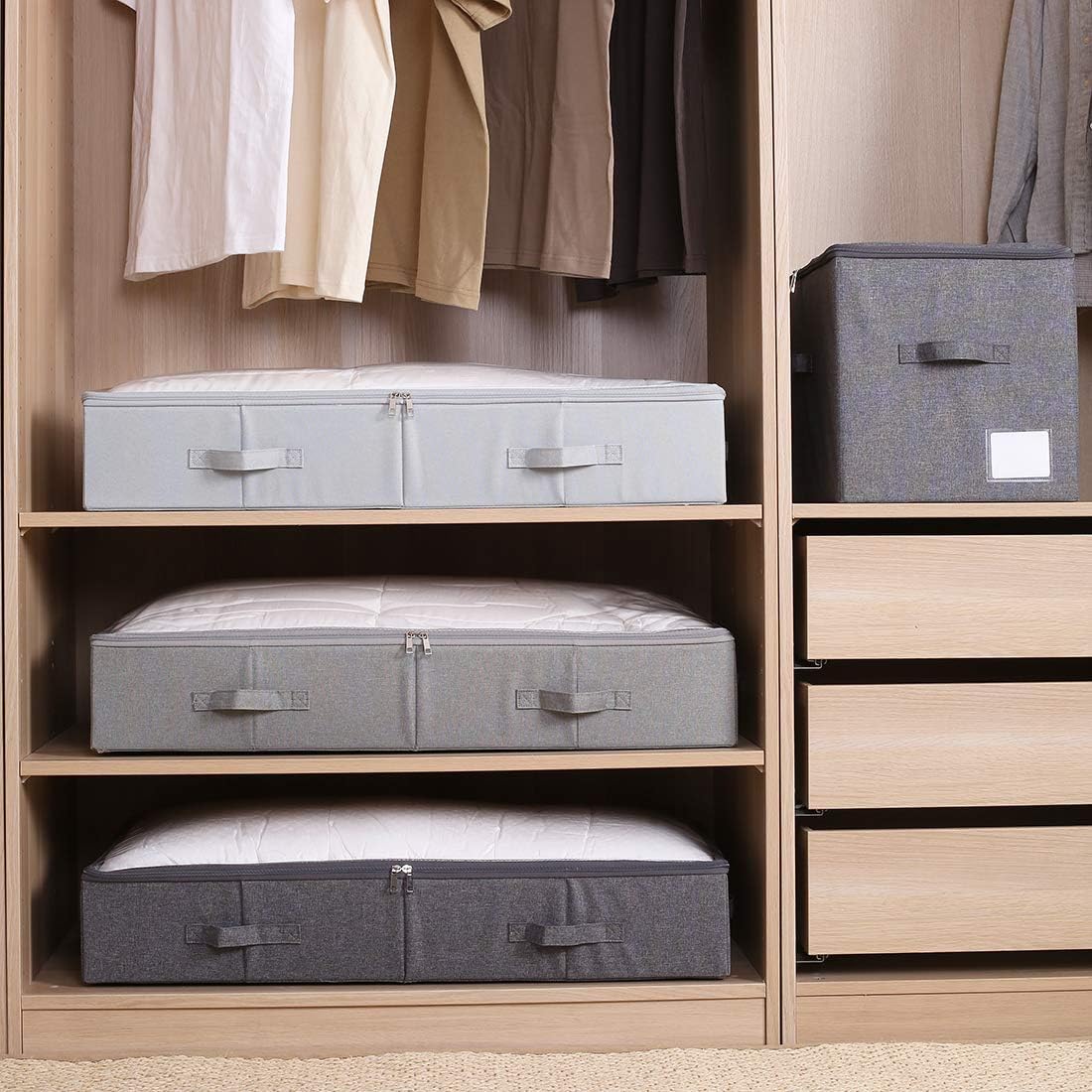 iwill CREATE PRO 31.5"(85cm) Length Spacious Visible Lidded Under Bed Storage Bins for Shoes, Blankets, Toys Organization Containers, Wedding Dress Storage Box, Beige