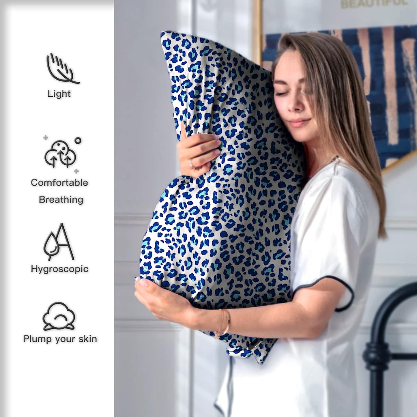 Mulberry Silk Pillowcase for Hair and Skin King Size Leopard Print Silk Pillow Cases with Zipper Soft Breathable Smooth Cooling Silk Pillow Covers for Sleeping (Blue Leopard,20"X 36",1Pcs)