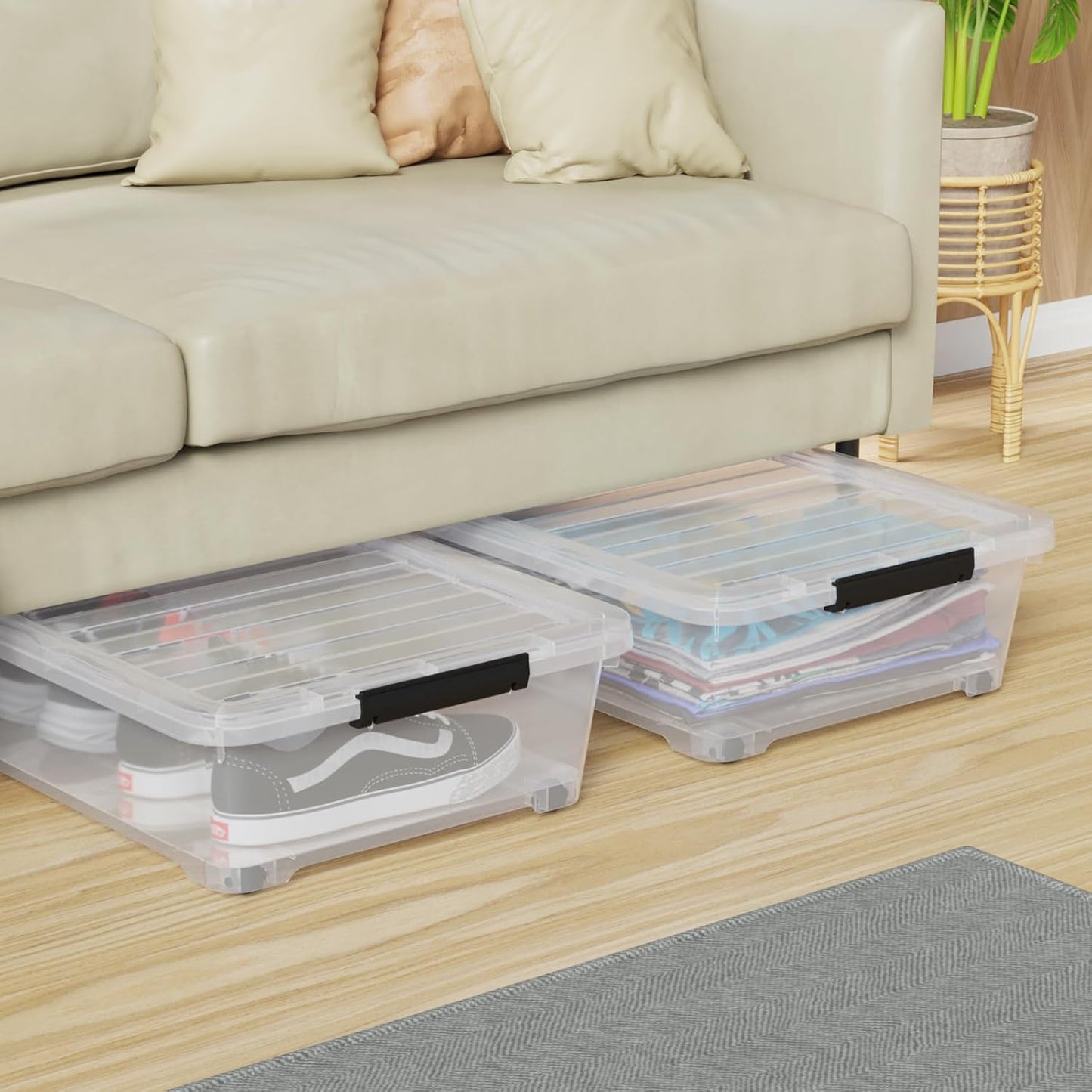 3 Packs 40 L Plastic Underbed Storage Containers with Lids, Clear Latching Bin Box with wheels
