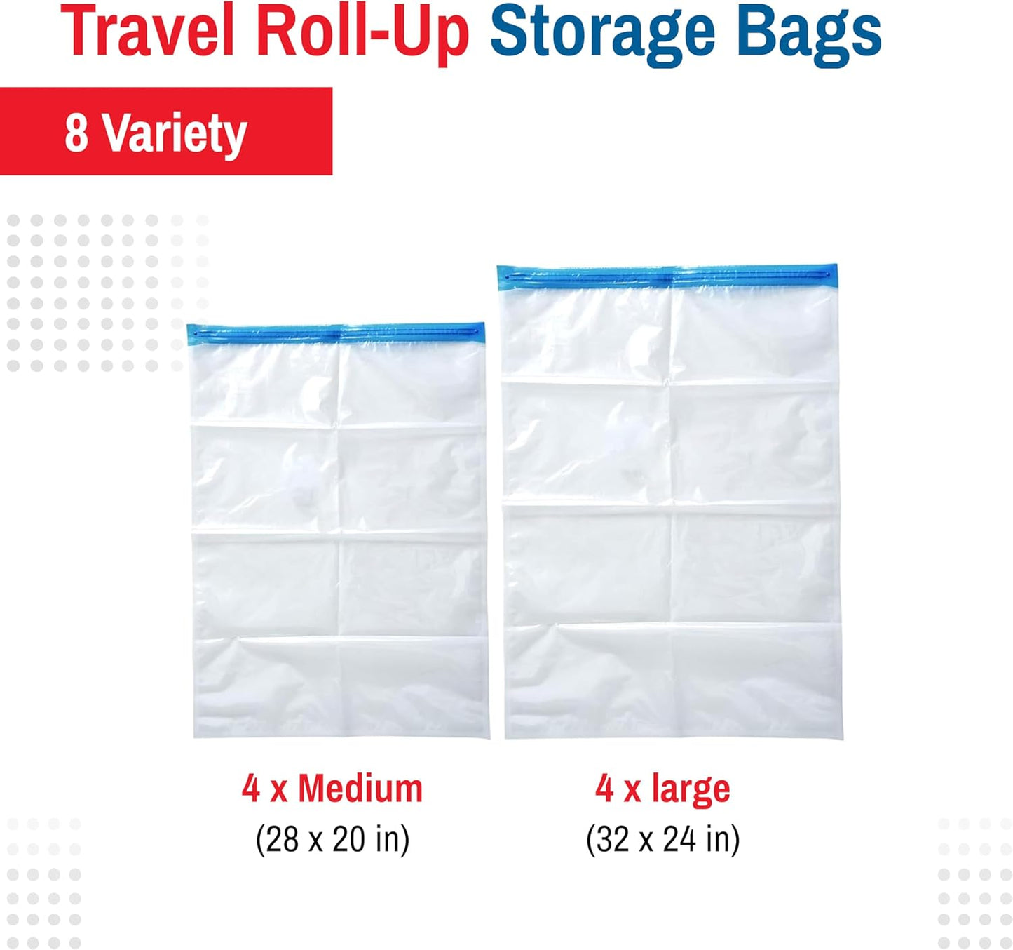 Spacesaver Roll Up Vacuum Storage Bags for Jackets, Suits, Dresses & Clothes – Sealed Compression Bags with Hand Pump – Space Saver Bags for Moving, Travel & Organization - Pack of 8