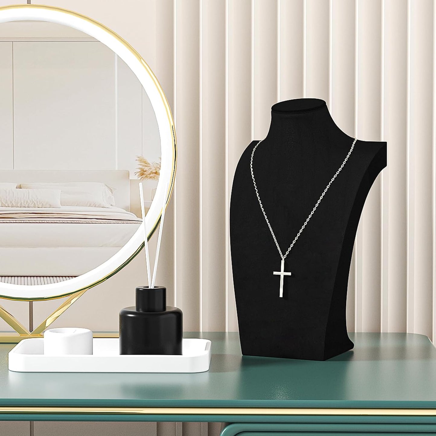 Necklace Bust Stand for Selling, Black Velvet Necklace Display Holder, Jewelry Necklace Organizer Rack for Home Use or Shop Show (13" Height)