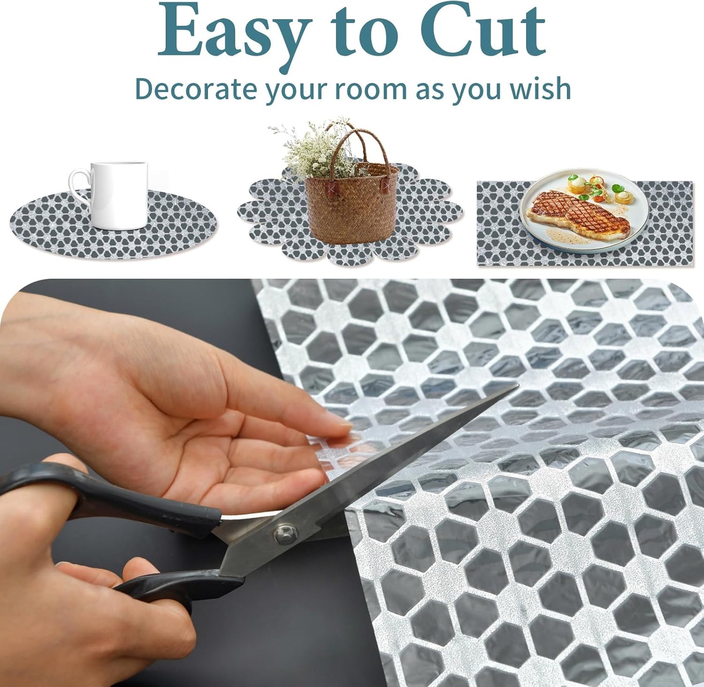 Drawer and Shelf Liner for Kitchen Cabinet: 12 in X 20 Ft Non Slip Waterproof Shelf Paper Non Adhesive Refrigerator Liners Silver Square Easy Liners for Bathroom with Knife Tape Measure