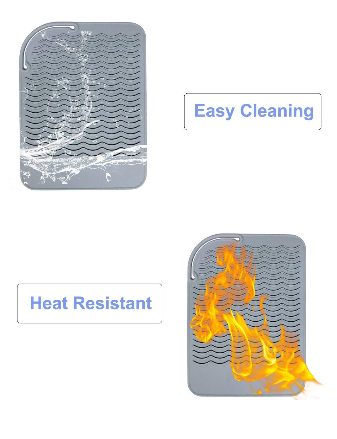 Heat Resistant Mat for Curling Iron, Flat Irons and Hair Straightener Hair Styling Tools 9" x 6.5", Food Grade Silicone, Grey