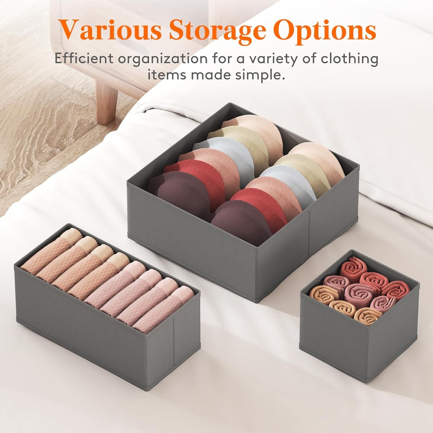 Lifewit 16 Pack Drawer Organizer, Dresser Underwear Drawer Organizer Bins, Foldable Fabric Closet Organizers, Storage Drawer Dividers, Dorm Room Essentials for Clothing, Socks, Towels, Ties Gray