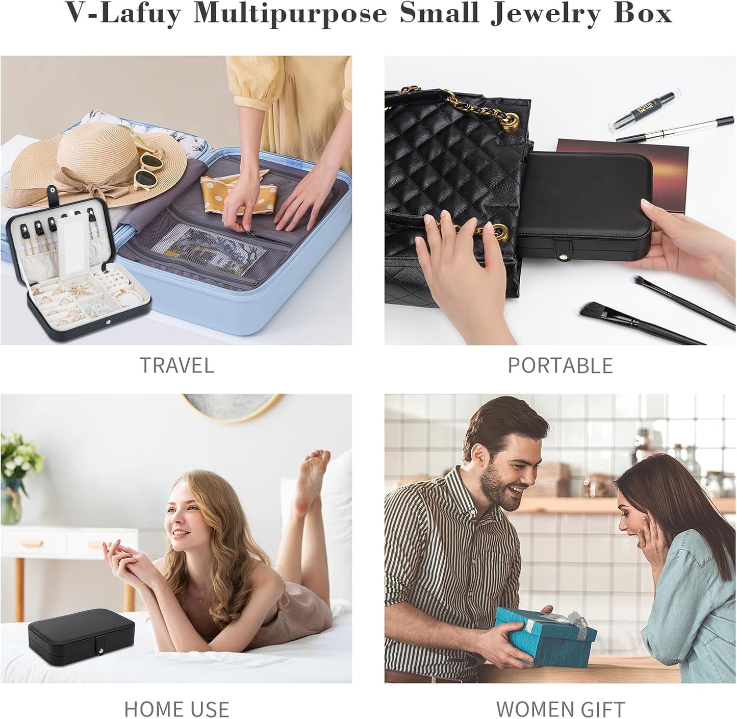Small Jewelry Box, Travel Jewelry Case Portable Jewelry Boxes for Women, 2-Layer Jewelry Travel Organizer, Gift for Women Girls, Black B
