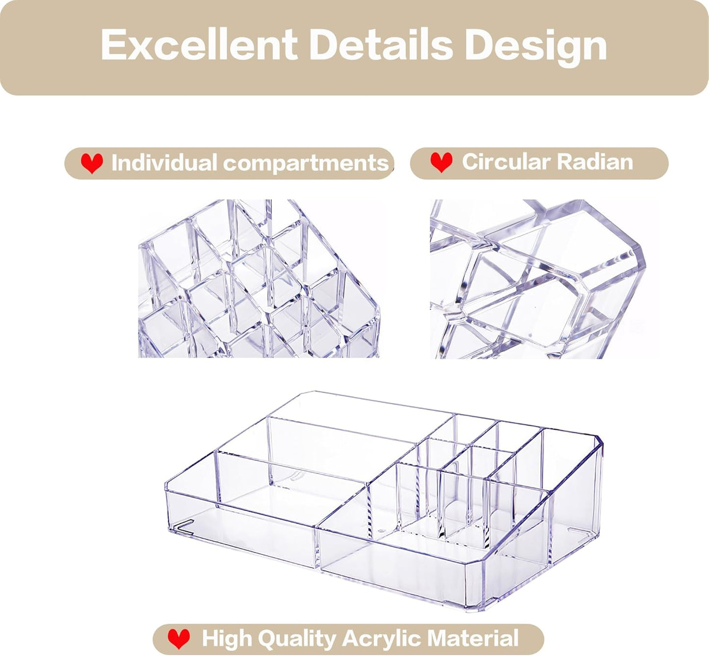 Clear Makeup Organizer, Makeup Brushes Storage Case, Cosmetic Display Case Tray, Tiered Skincare Organizer, Acrylic Lipstick Holder Countertop Desk Brush Organizer for Bedroom Vanity