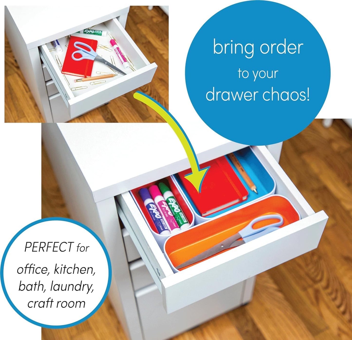 Three by Three Seattle 6 Piece Metal Stacking Bins + Drawer Organizers Set: Elevate Your Desk Organization with Playful Stackable Metal Organizers: Fun, Functional, and Stylish (Gray)