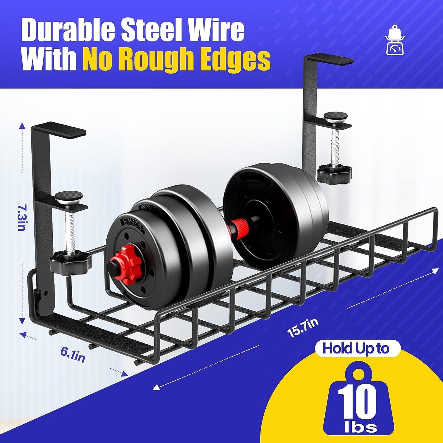 Under Desk Cable Management Tray 2 Pack, Xpatee Wire Management No Screws, Cable Tray with Clamp for Wire Management, Computer Code Rack for Office, Home - No Damage to Desk Black