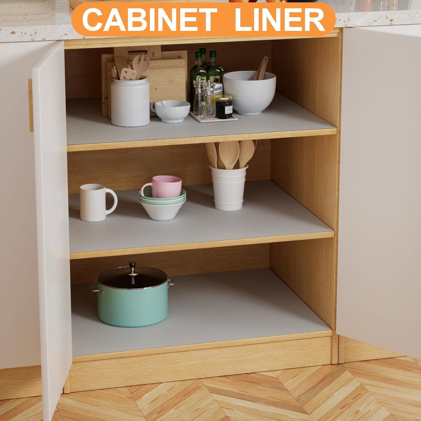 FLPMIX Cabinets Shelf Liner Light Gray: Waterproof Kitchen Drawer Liners 11 in × 240" - Non-Adhesive Easy to Cut Cupboard Protector Mat for Pantry Shelves