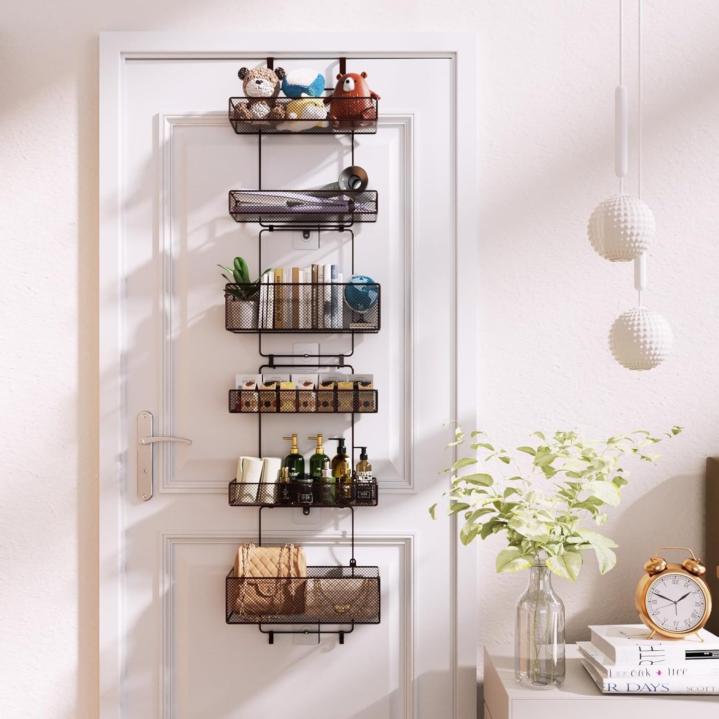 HapiRm Over Door Organizer Storage - Separable Door Organizer Hanging with 6 Metal Large Capacity Baskets for Bathroom Bedroom Kitchen Pantry Closet (Brown)