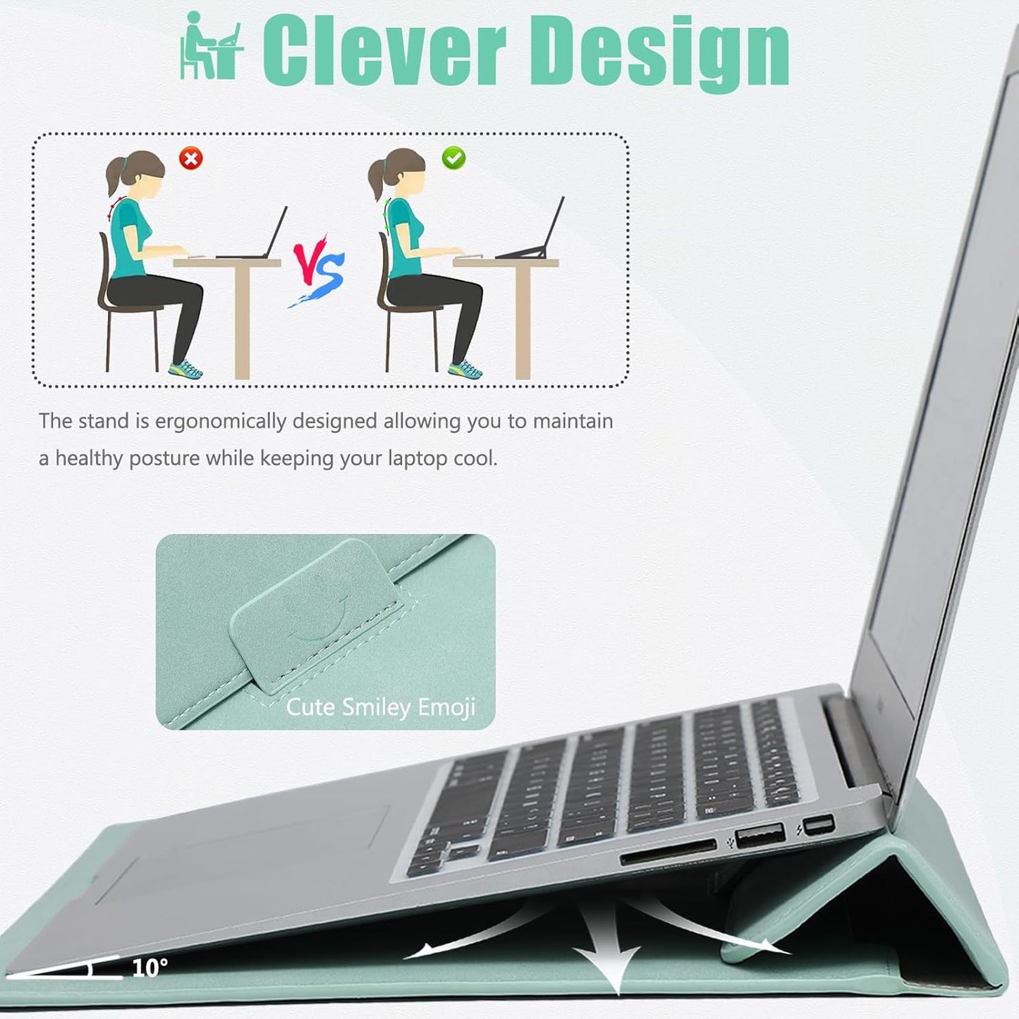 HYZUO 13 Inch Laptop Sleeve Case with Stand for 2025-2018 MacBook Air 13 M4 M3 M2 M1, 2025-2016 MacBook Pro 13 M2 M1, 13" iPad Pro/Air, Surface Pro 11/10/9, XPS 13, with Pouch, Mint Green