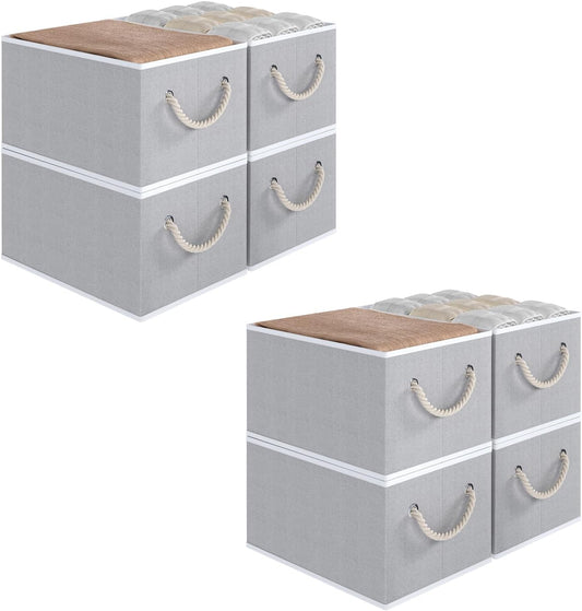 Closet Storage Bins, Linen Closet Organizers and Storage Basket for Shelves, Collapsible Shelf Baskets for Organizing Shelves, Bedroom Clothes Basket, Gray, 8 Pack