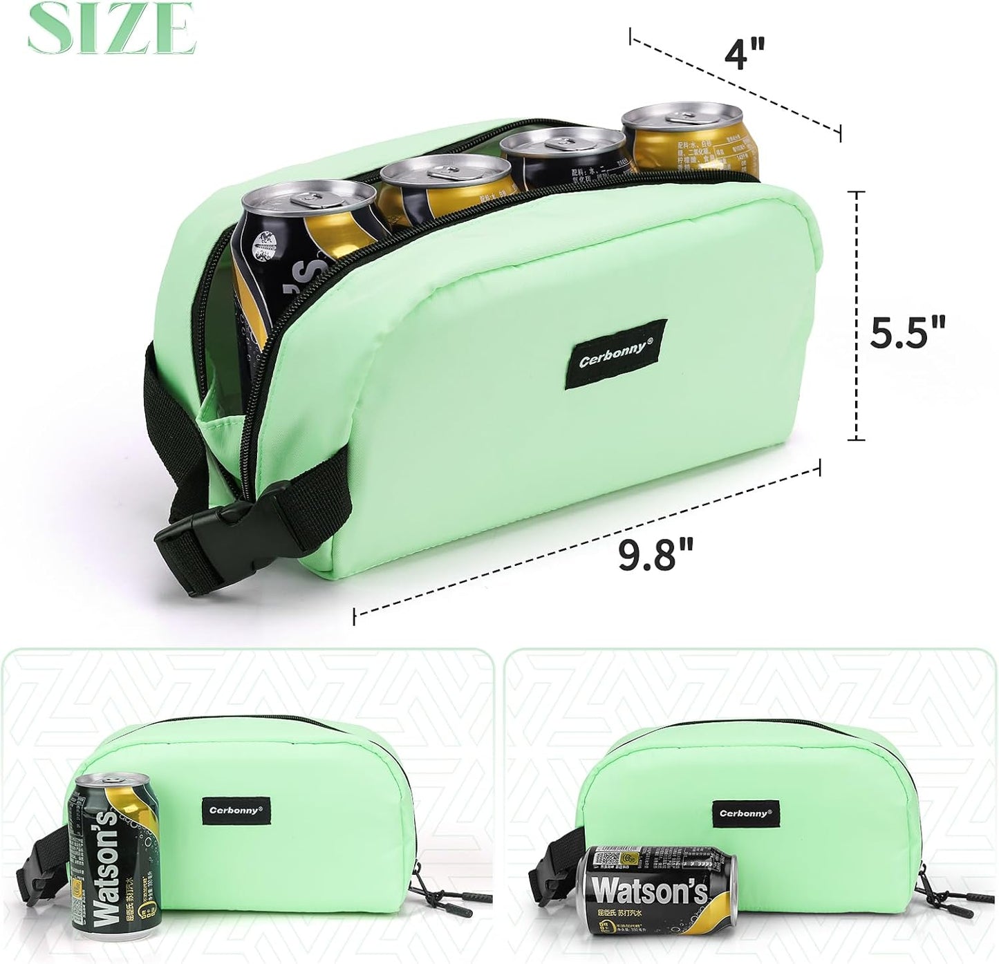 Cerbonny Small Cooler Bag Freezable Lunch Bag for Work School Travel, Leak-proof, 3.5L, Mint Green