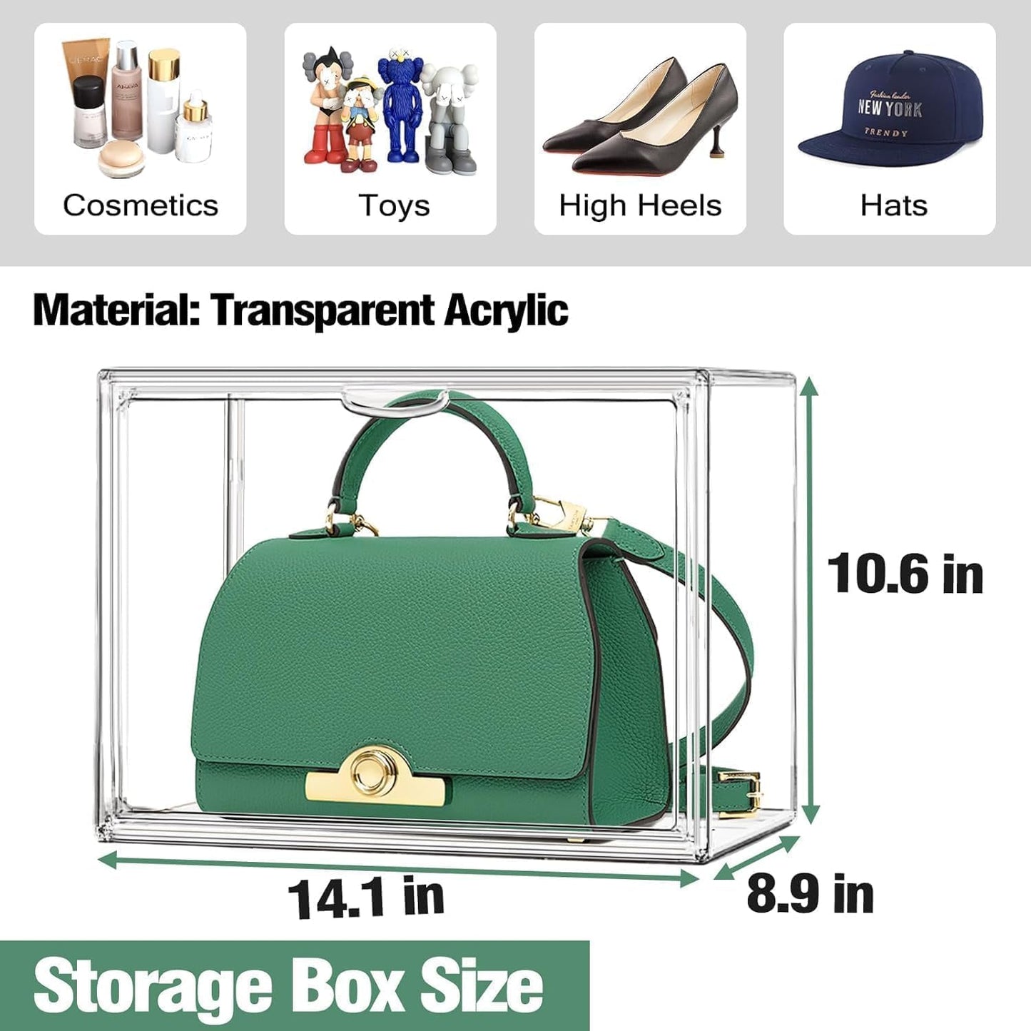 5 Pack X-Large Acrylic Shoe Box Size 14, Clear Sneaker Shoe Display Case Transparent Stackable Storage Box Purse Handbag Organizer, Figure Collectibles Showcase, Fit Underbed, Closet, Bathroom