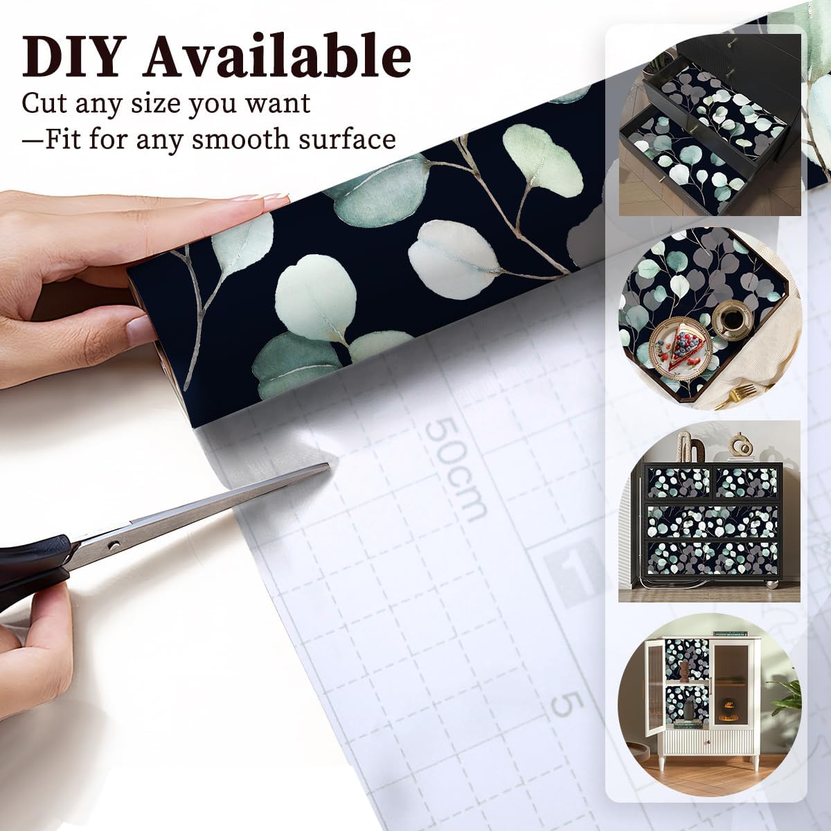 Floralplus Shelf Liner for Cabinet Drawer, Self Adhesive Waterproof Liner, Peel and Stick Black Contact Paper for Cabinet Kitchen, Cupboard Pantry Dresser Liners 17.7 x 78.7 in