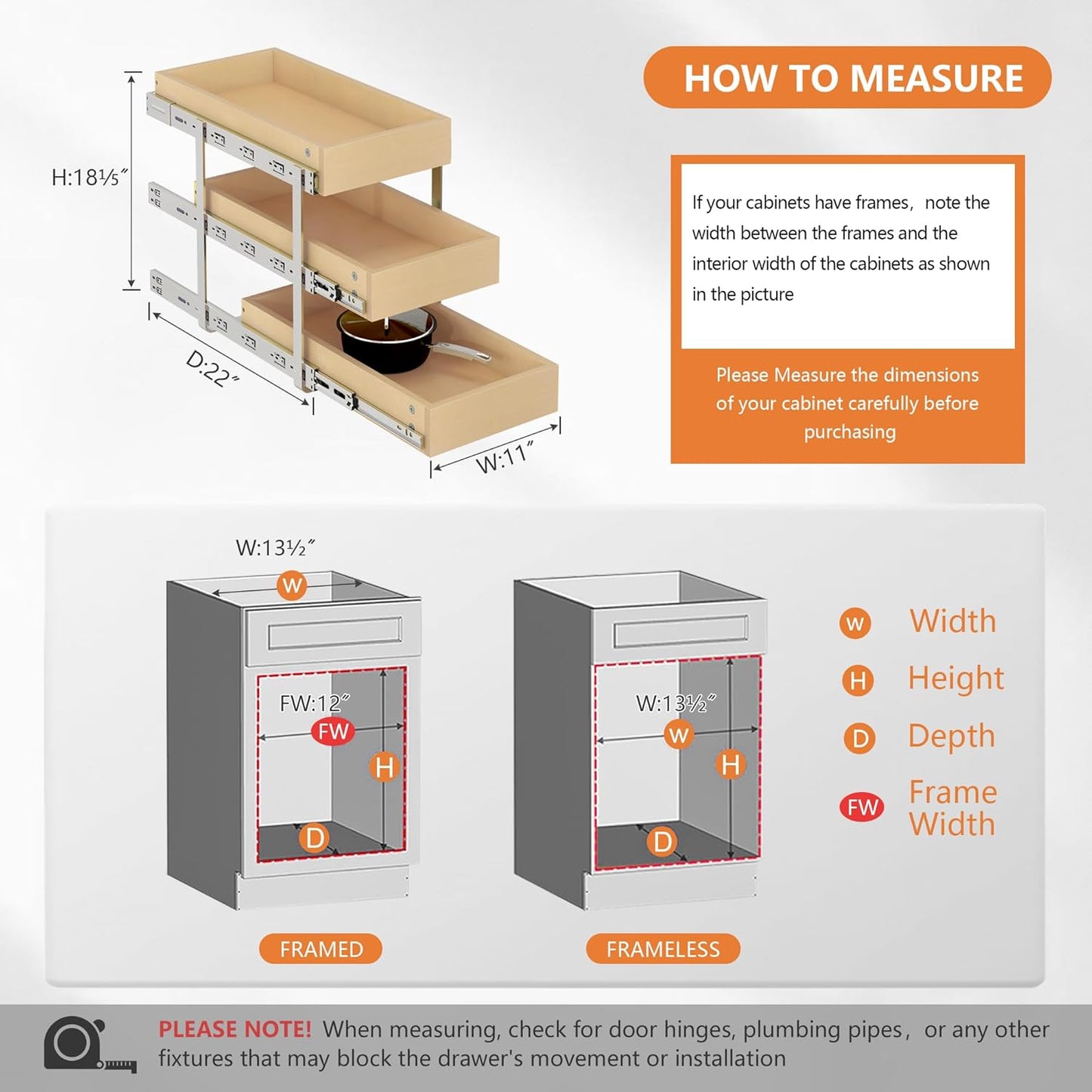 WelFurGeer 3-Tier Pull Out Cabinet Organizer with Soft Close, Heavy-Duty Slide Out Drawers for Cabinets, Pull Out Drawers for Cabinets, Bottom Mount Shelves for Kitchen, Pantry, Bathroom