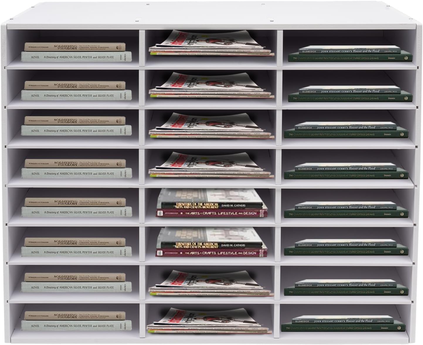24 Compartments Literature Organizer, Desktop File Sorter Mail Center Paper Storage Cabinet Classroom Mailbox for Files Documents Papers Magazines (White 24Slots)