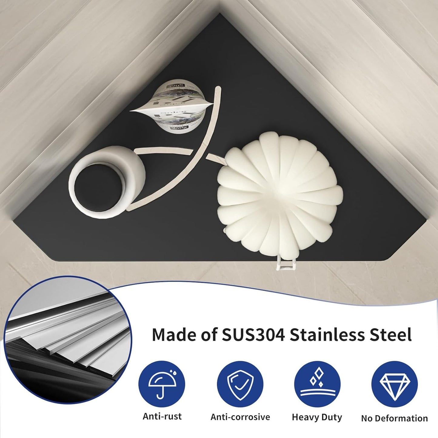 Corner Shower Shelf 10", Matte Black 304 Stainless Steel Pentagonal Corner Shelf Recessed Bathroom Storage Shampoo Holder Organizer Shelf
