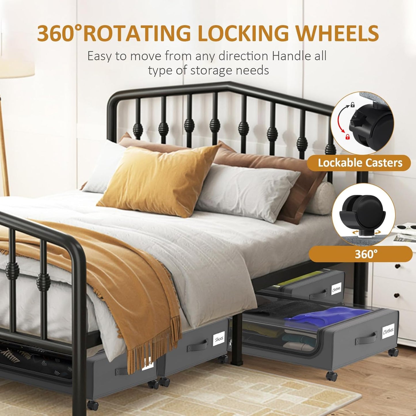 Large Under Bed Storage with Wheels, Under Bed Storage Containers, Under Bed Shoe Storage Organizer, Rolling Underbed Storage Containers for Bedroom Clothes Shoes Blankets, 2 Pack, Grey