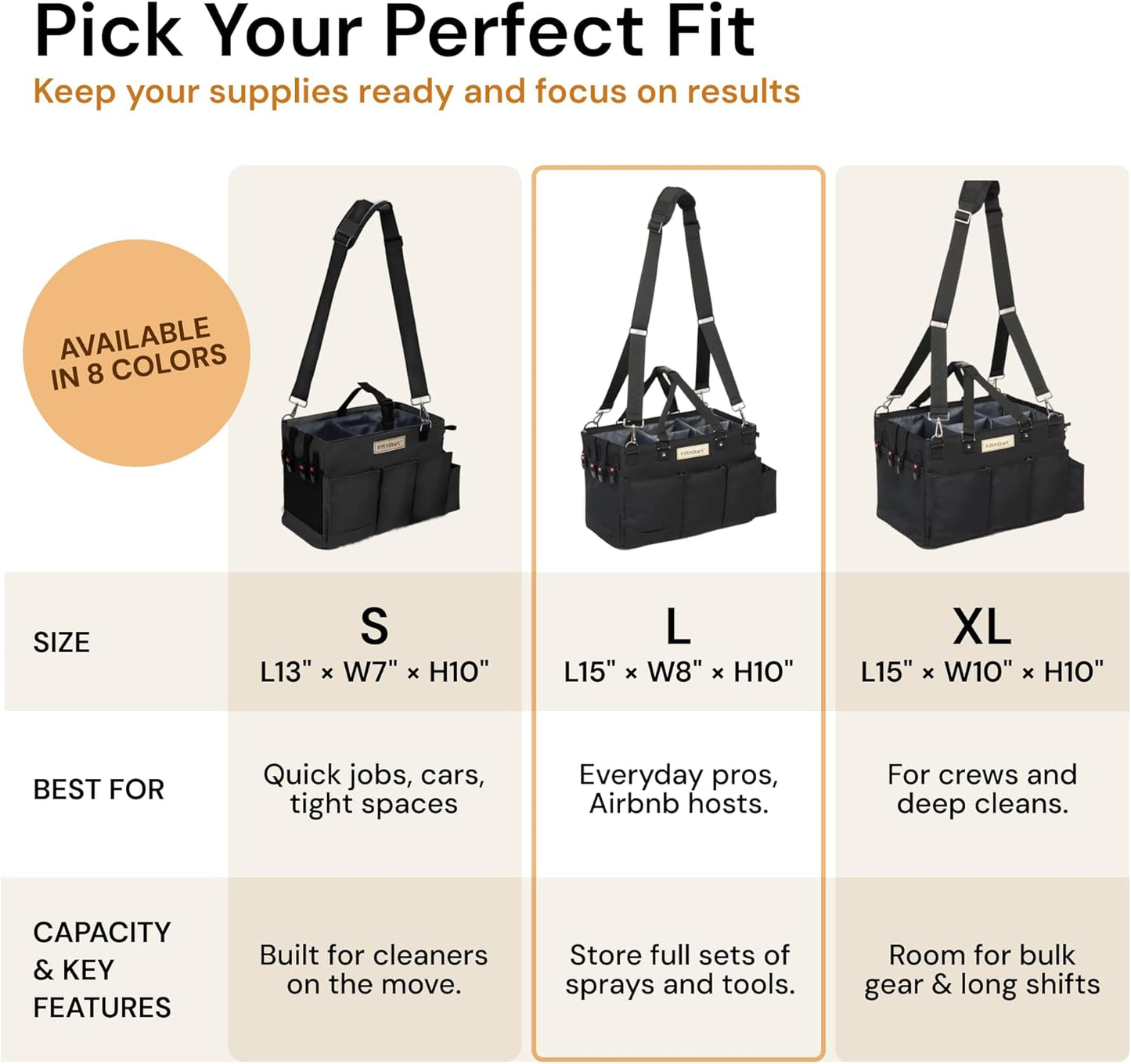 FifthStart Multiuse Cleaning Caddy w/Waist & Shoulder Strap - 9 Pockets Tote Bag for Housekeeping Gardening Fishing Bathroom Organizer Adjustable Compartments, Black Large Caddy Organizer with Handle