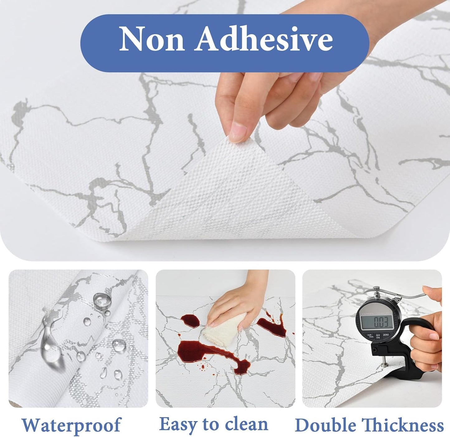 Drawer and Shelf Liner for Kitchen Cabinet: 12 in X 20 Ft Non Slip Waterproof Shelf Paper Non Adhesive Refrigerator Liners Silver Marble Easy Liners for Bathroom with Knife Tape Measure