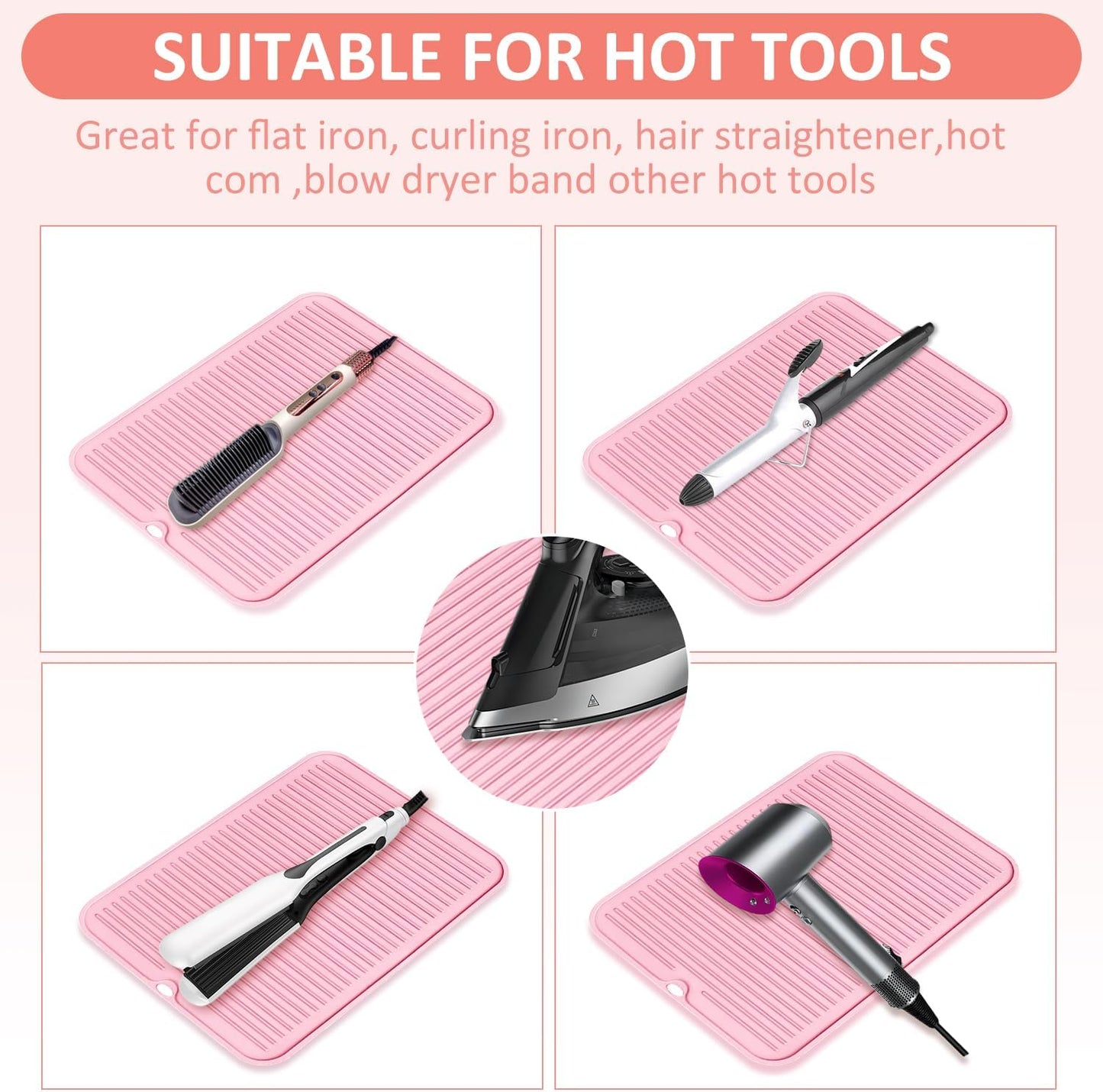 Quccefods Large Heat Resistant Silicone Mat for Hair Styling Tools - Curling Irons, Flat Irons, and Hair Straighteners