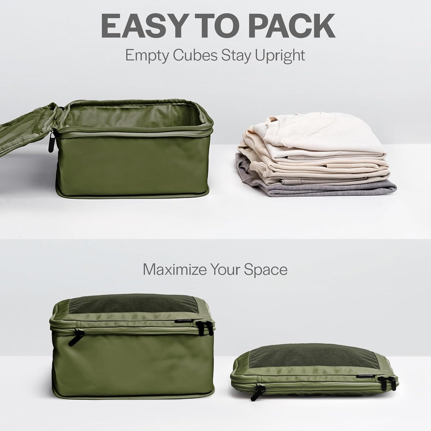 Aerotrunk Compression Packing Cubes for Travel - Luggage Organizer Bags - Double Zipper Packing Cubes for Suitcases (2-Pack, Olive)
