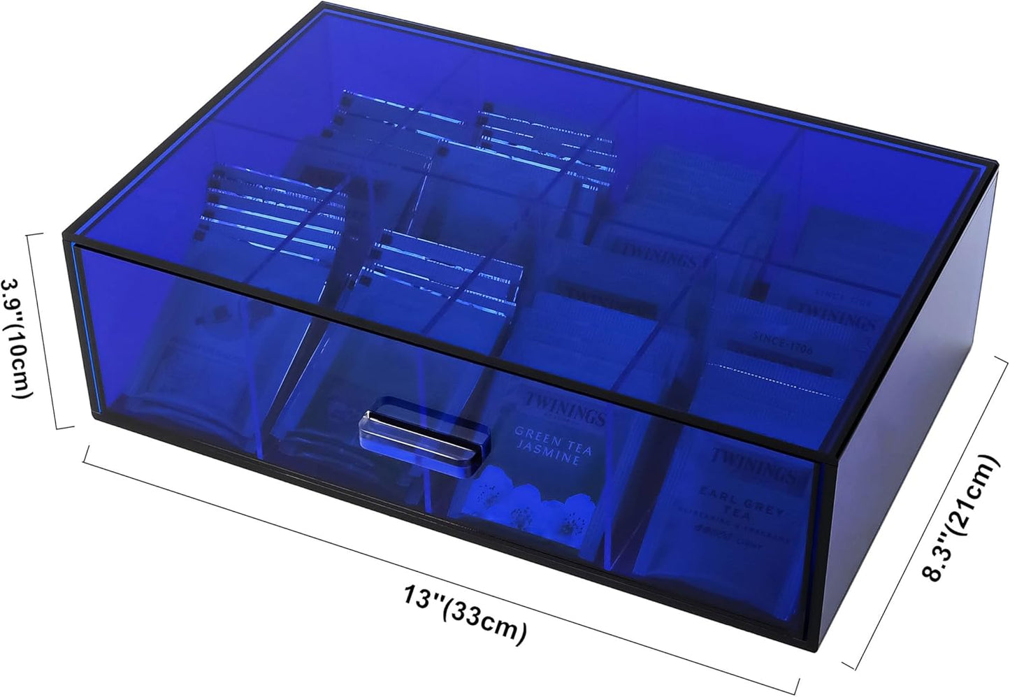 Acrylic Tea Bag Organizer and Storage Box Stackable Tea Bag Holder with Drawer for Countertop, Navy Blue