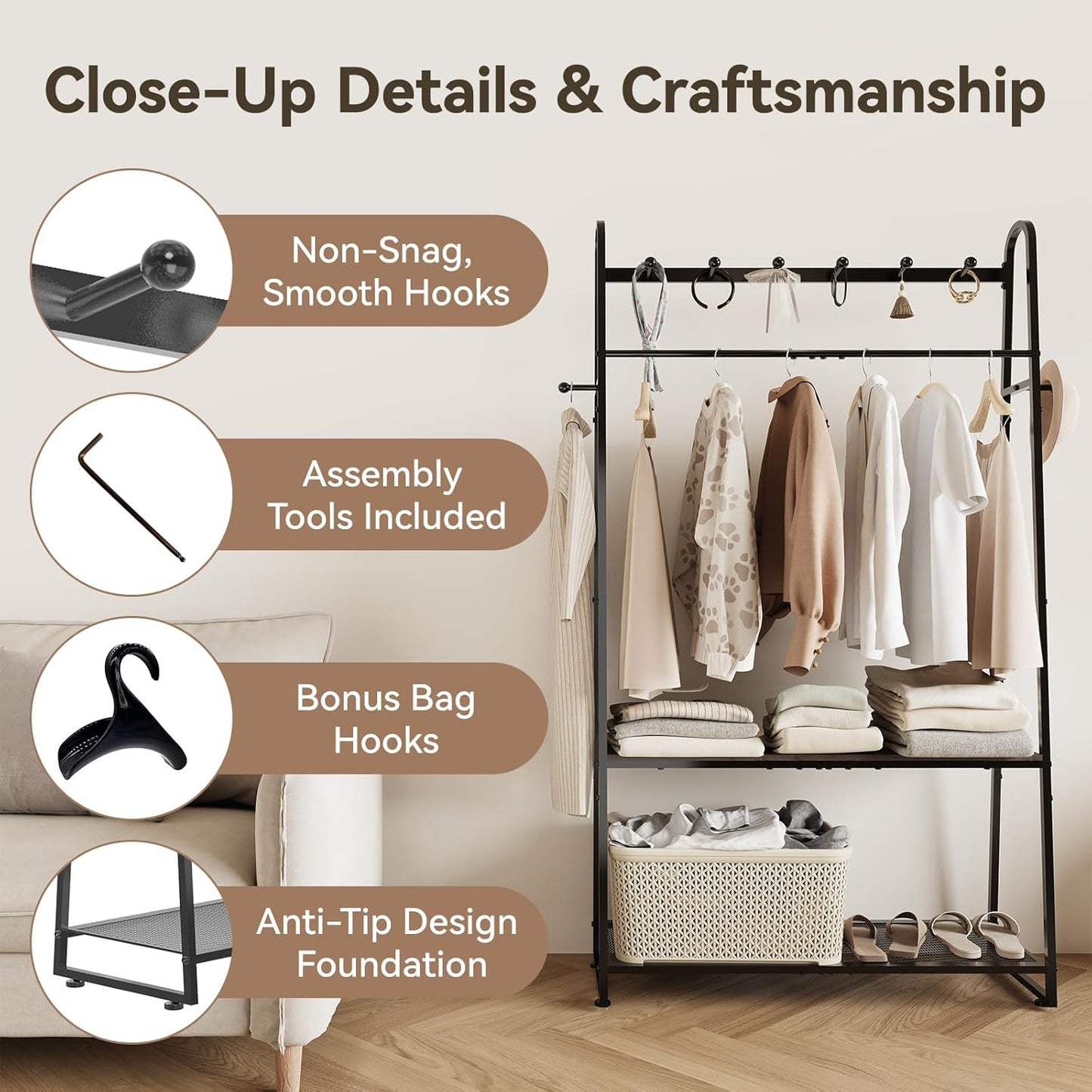 KAFAHOM Purse Organizer for Closet, Heavy Duty Coat Rack freestanding for Entryway, Oversized Bag Shelf, Purse Holder for Hanging Strap Handbags, Clothing, Ideal Storage for Small Space Solution