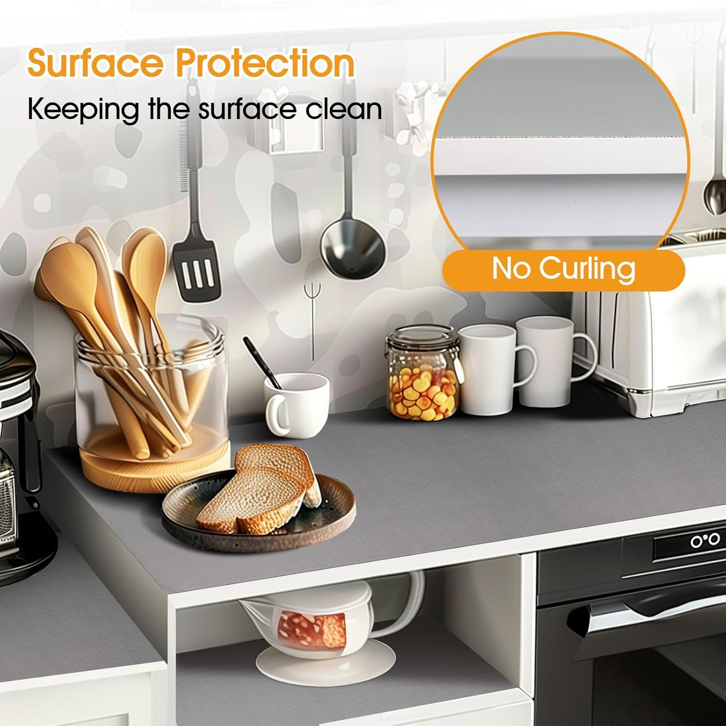 Shelf and Drawer Liner for Kitchen Cabinets Non-Adhesive, Strong Grip Non-Slip Thickened Cabinet Liners for Shelves, Waterproof Mats for Dresser Cupboard, Pure Gray, 12 in x 20 Feet