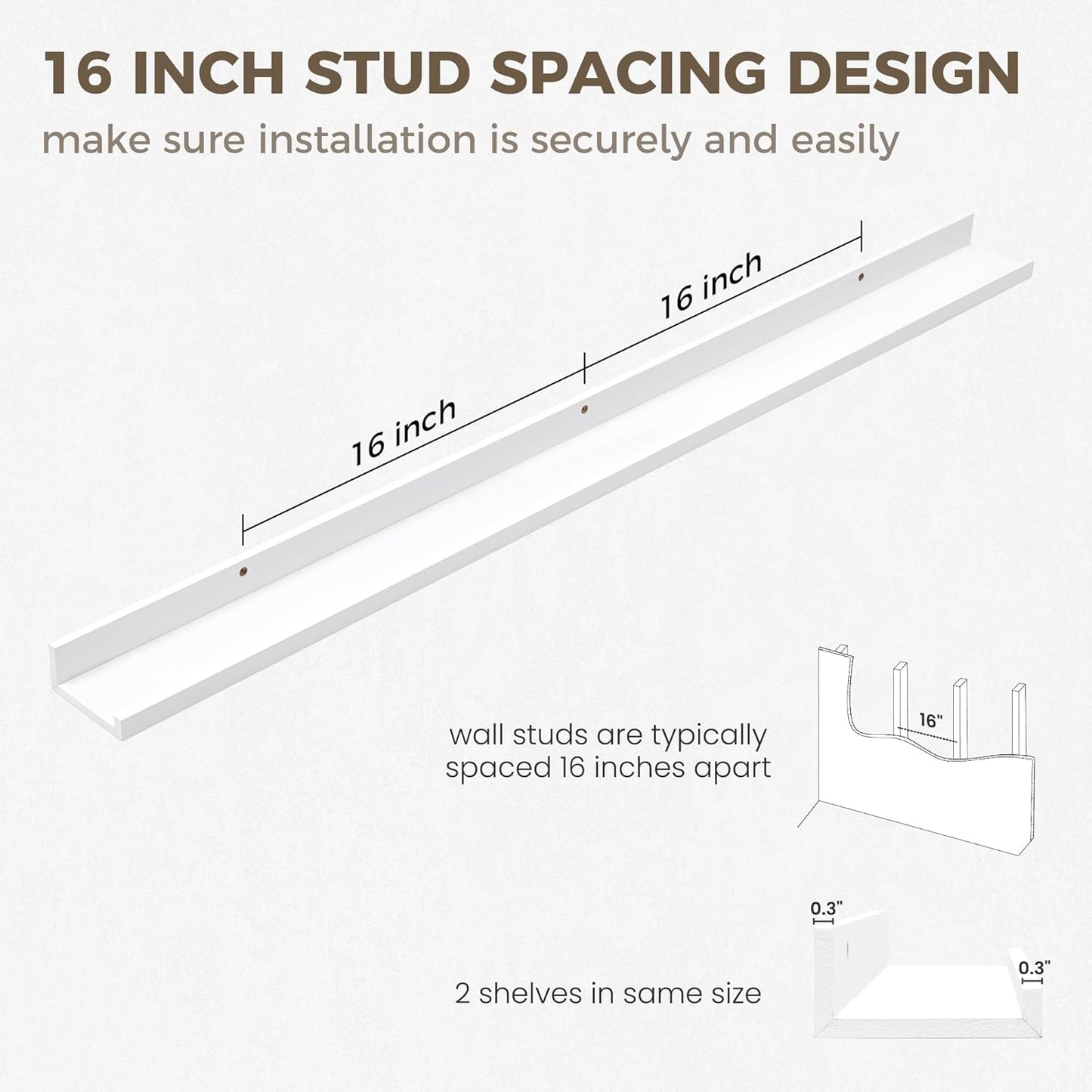Axeman 48 Inch White Floating Shelves for Wall | Picture Ledge Shelf Set of 2 | Rustic Picture Shelf for Wall with Ledge | Floating Shelves with Lip | Photo Ledge Shelves for Books Album Records