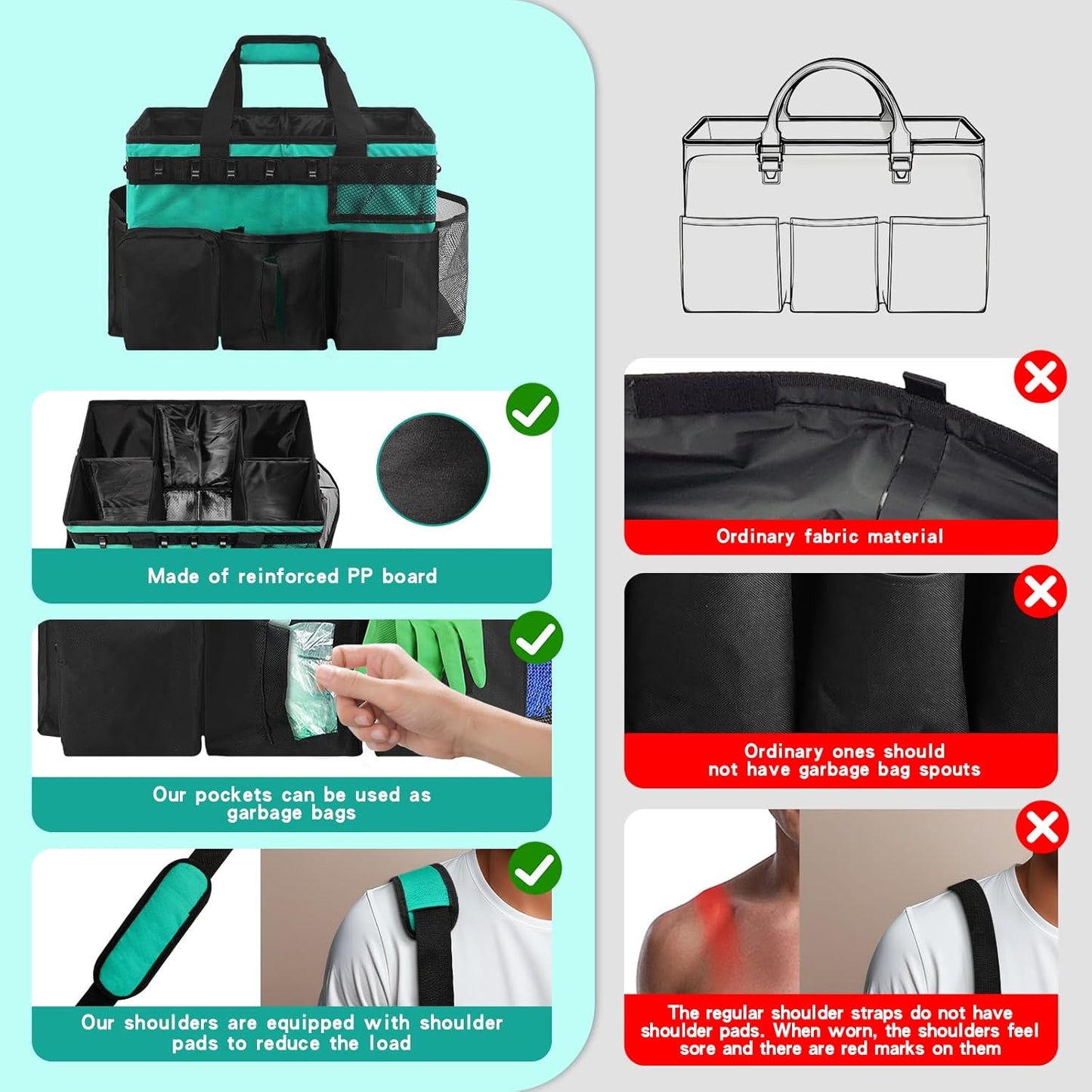 Wearable Cleaning Caddy Bag,WithDetachable Divider cleaning bags for housekeepers, With Adjustable Shoulder Strap for Cleaners & Housekeeper