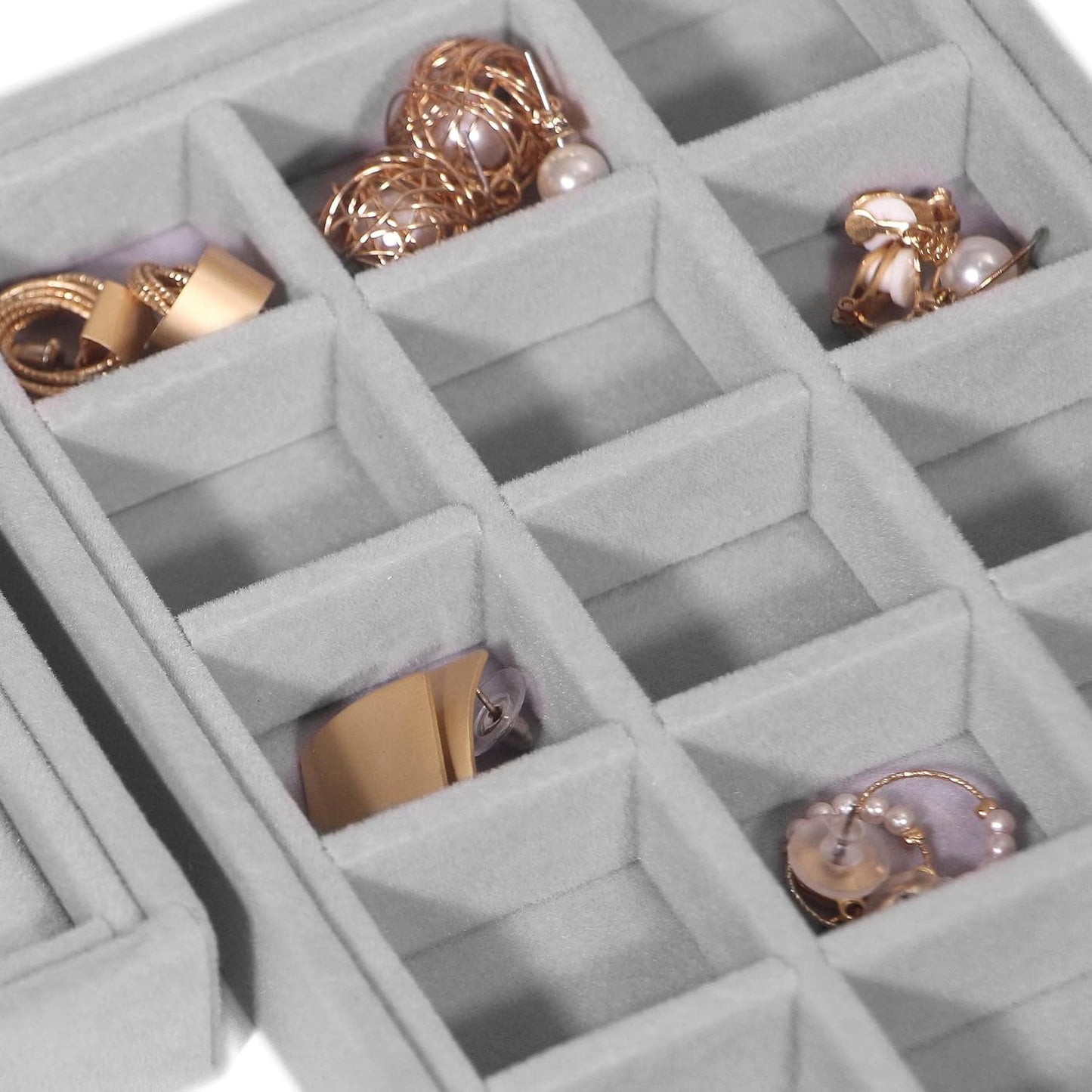DIOMMELL 6 Pack Stackable Velvet Jewelry Trays Organizer, Jewelry Storage Box Display Trays Showcase Holder Closet Dresser Drawer Organizer for Earring Necklace Bracelet Ring Accessary, Grey