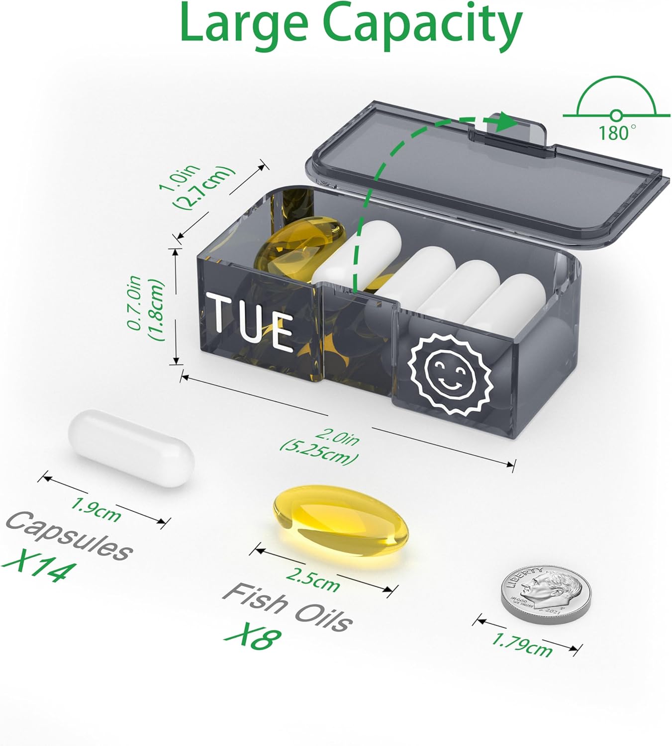 Weekly Pill Organizer 2 Times a Day, 7-Day Large Travel Pill Box 7 Day, Am Pm Twice Daily Pill Case with Removable Compartments, Weekly Vitamin Container for Medicine Supplement (Green)