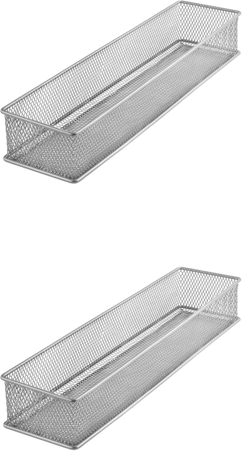 YBM HOME Silver Mesh Drawer Cabinet and or Shelf Organizer Bins, School Supply Holder Office Desktop Organizer Basket (2, 3x15x2 Inch)