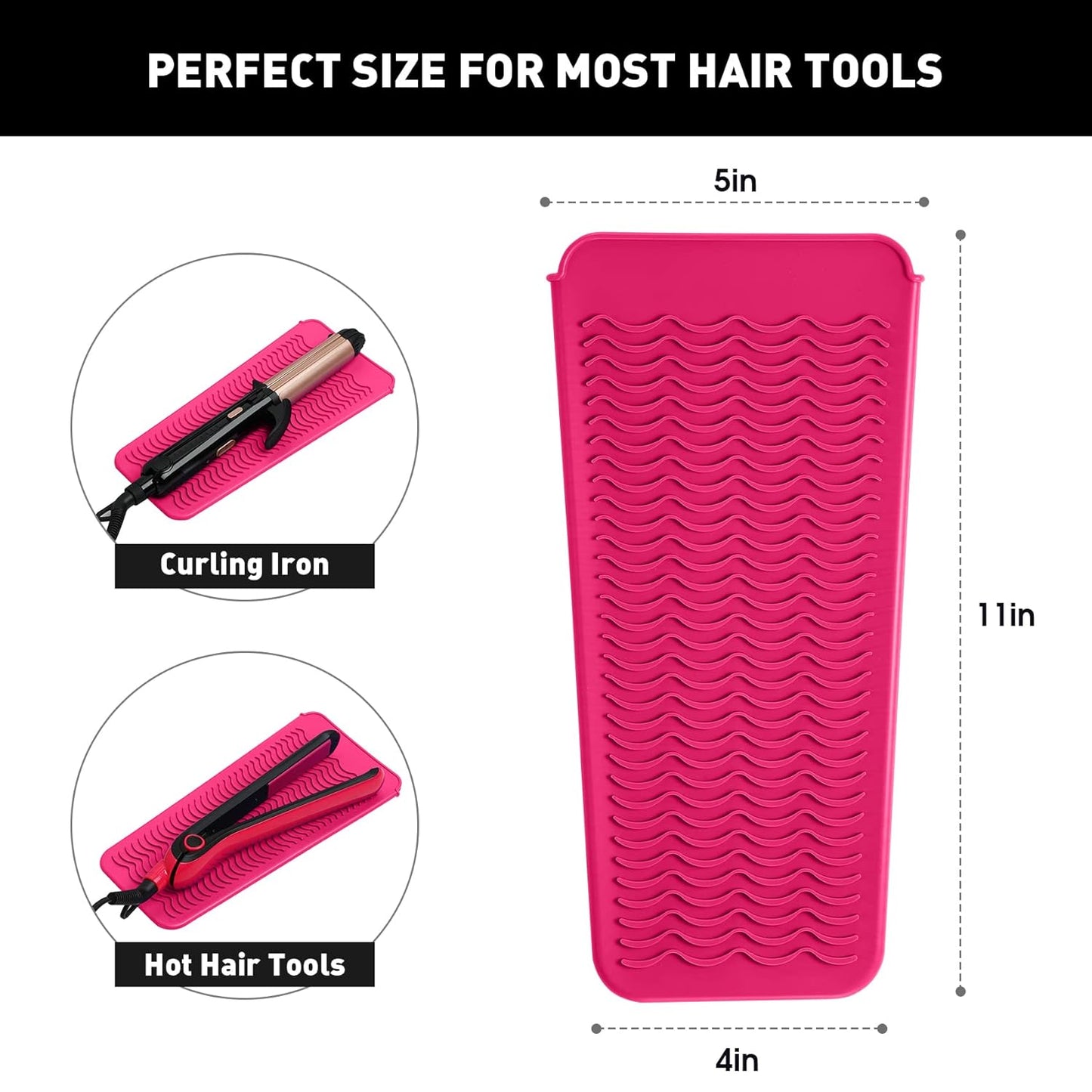 ZAXOP 2 Pack Heat Resistant Silicone Mat Pouch for Flat Iron, Curling Iron,Hair Straightener,Hair Curling Wands,Hot Hair Tools (HOT Pink&HOT Pink)
