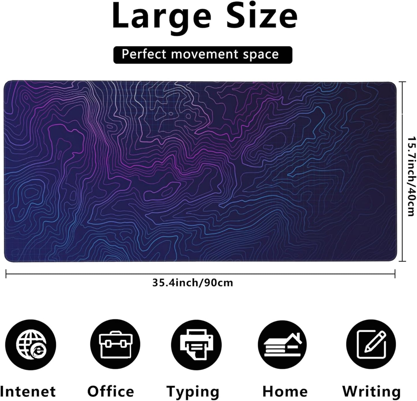 Gaming Mouse Mat Abstract Topography Large Mouse Pad Extended Mouse Pad Desk Mat Non-Slip Rubber Base Mice Pad Desk Pad for Office Game Home 35.4x15.75 in