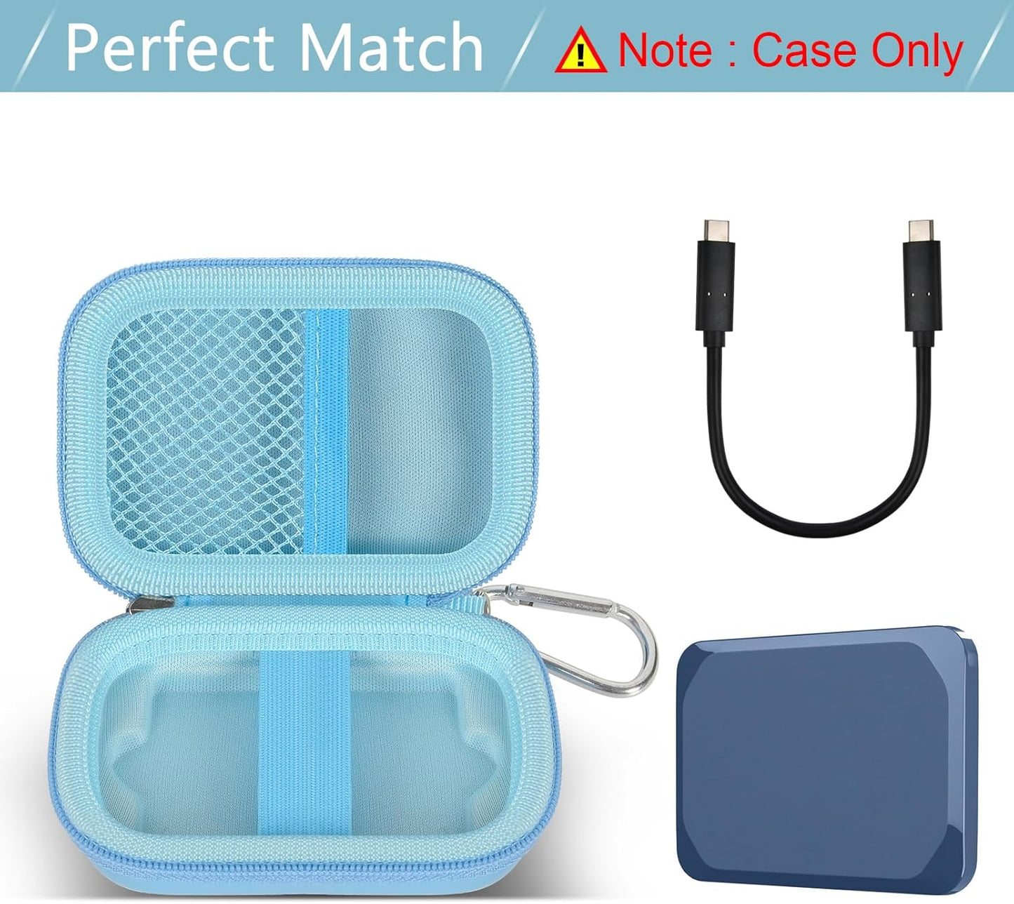 Carrying Case Compatible with Crucial X10/ X9 Pro 4TB/ 2TB/ 1TB Portable SSD, External Solid State Drive Hard Storage Holder Bag Fits for USB-C Cable (Box Only) (Blue)