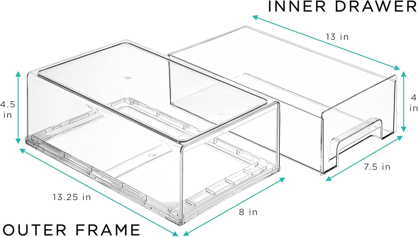 Sorbus Medium Clear Storage Drawers (6 Pack) – Stackable Organizer Drawers for Fridge, Pantry, Kitchen – Pull-Out Storage Bins with Handles, Slide Out Acrylic Drawers