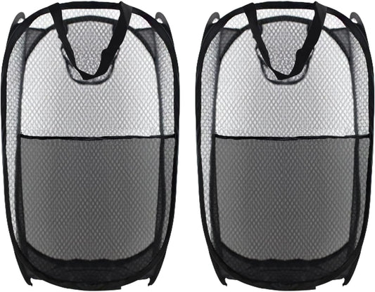 Collapsible Pop Up Laundry Hamper, Extra Large Mesh Foldable Laundry Basket Bag, 28" x 16" x 16", 2 Pack (Black)