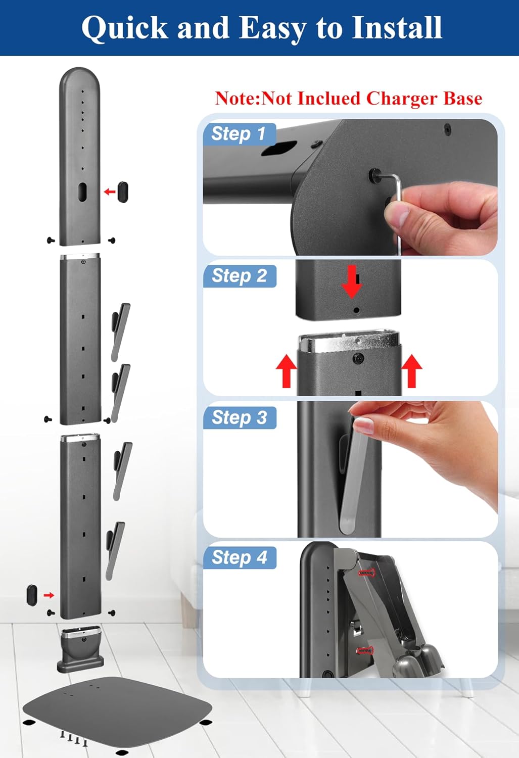 Haturi Vacuum Stand for Dyson V15, Gen5, V12, V11, V10, V8, V7, V6 - Sturdy Metal Storage Bracket Standing Holder with Hidden Cord Design, Space-Saving and Stylish Organization Solution
