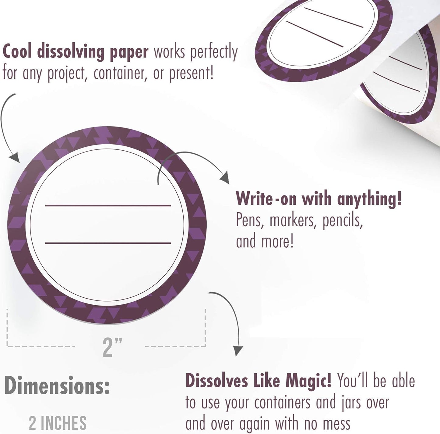 Canning Labels Dissolvable Stickers for Mason Jars and More (2" Round 200/roll) Canning Supplies Washes Off in Seconds Like Magic - Jar Labels Homemade Jam, Jelly, and More (Eggplant)
