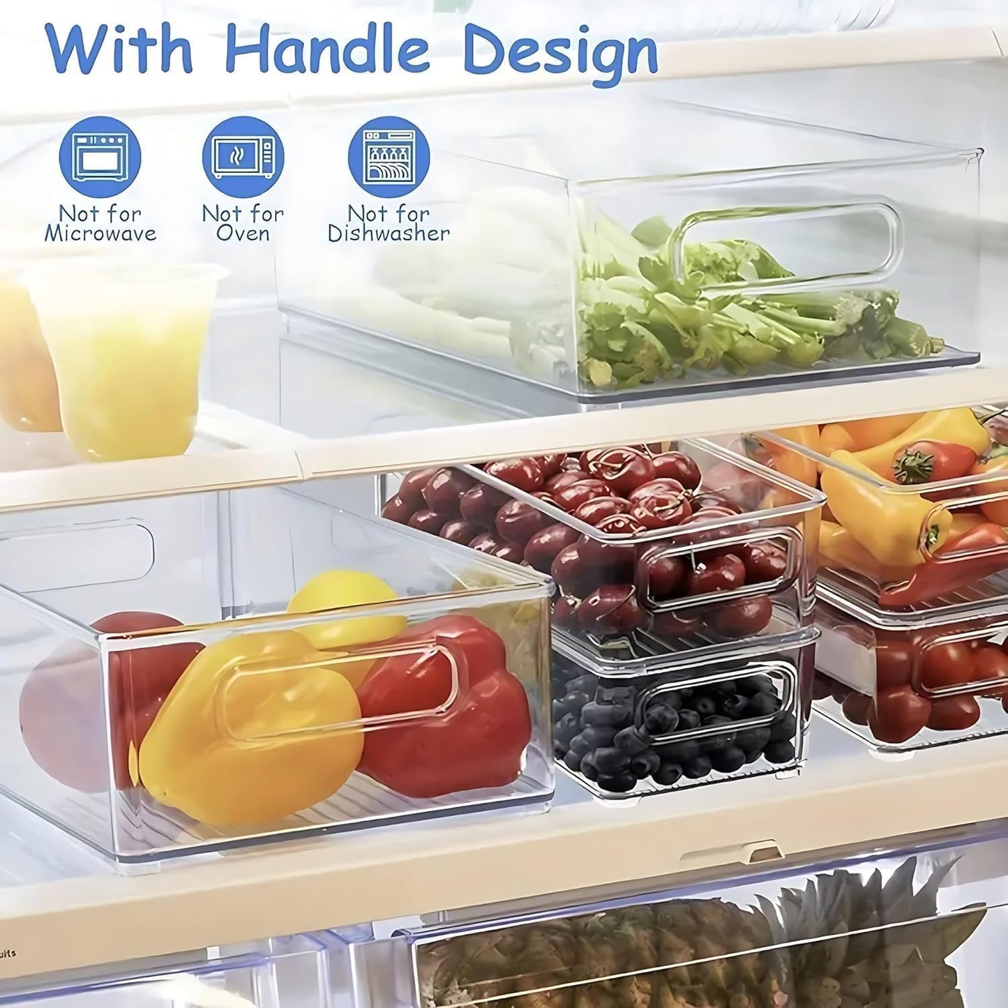 12 Pack Refrigerator Organizer Bins, 3 Sizes Stackable Clear Pantry Storage with Handles for Fridge, Freezer, Shelves, Drawer, Snack Organizer for Home & Kitchen