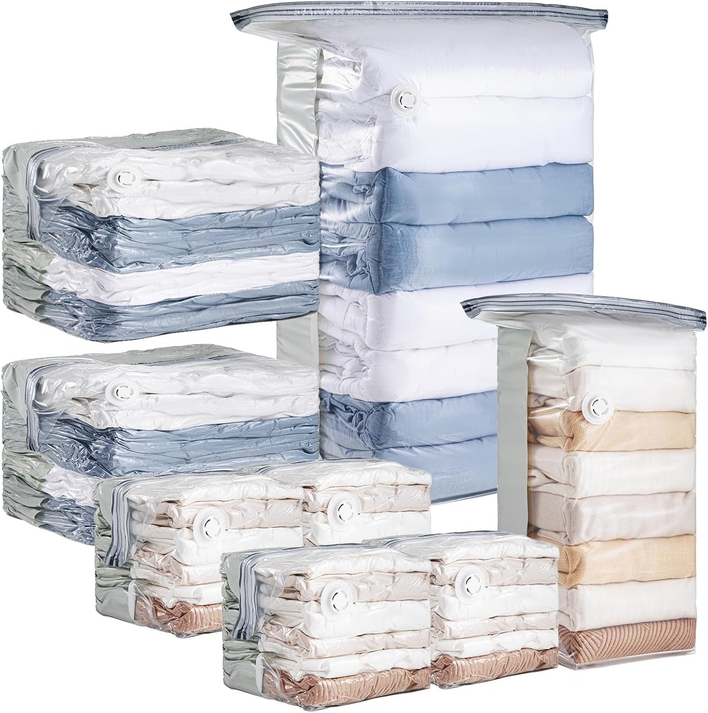 8 Pack Vacuum Storage Bags, Cube Combo (3 Jumbo+5 Medium), Vacuum Seal Bags for Clothing, Bedding, Blanket, Space Saving Closet Organization