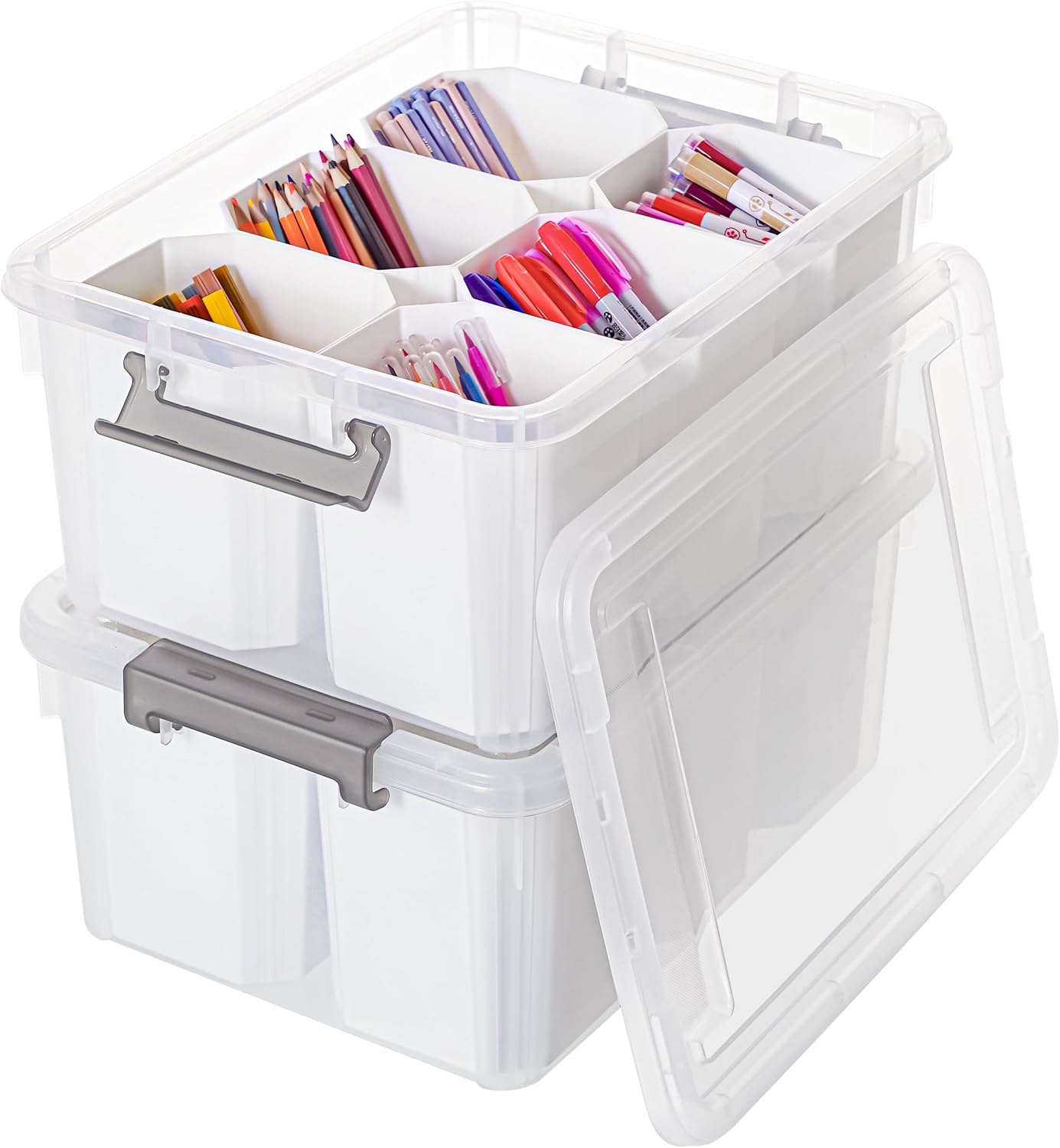 Citylife 17 QT Plastic Storage Bins Clear Storage Box with Lids Multipurpose Stackable Storage Containers for Organizing Tool, Craft, Crayon, 2 Packs